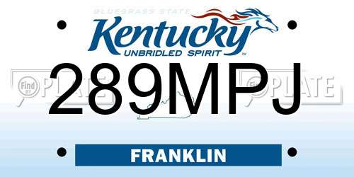 289MPJ Kentucky License Plate
