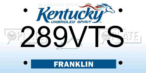 289VTS Kentucky License Plate