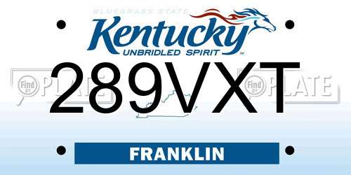 289VXT Kentucky License Plate