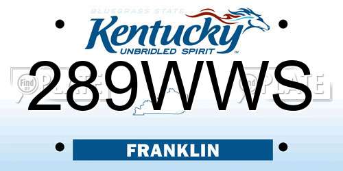 289WWS Kentucky License Plate