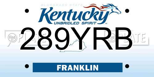 289YRB Kentucky License Plate