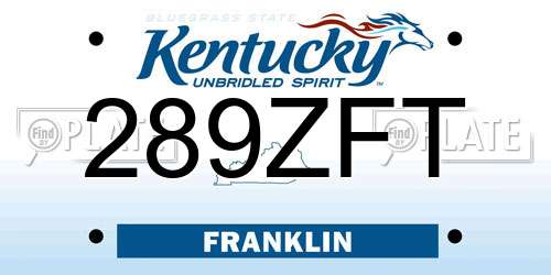 289ZFT Kentucky License Plate