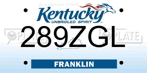 289ZGL Kentucky License Plate