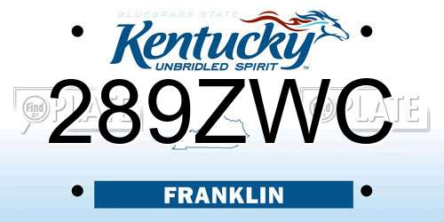 289ZWC Kentucky License Plate