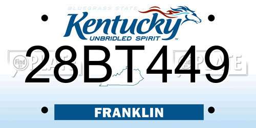 28BT449 Kentucky License Plate