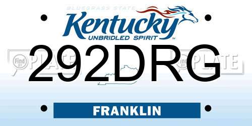292DRG Kentucky License Plate