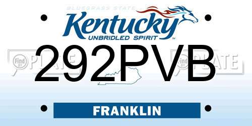 292PVB Kentucky License Plate