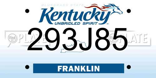 293J85 Kentucky License Plate