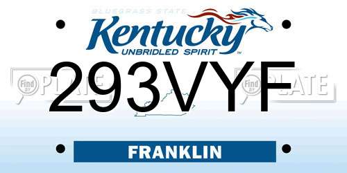 293VYF Kentucky License Plate