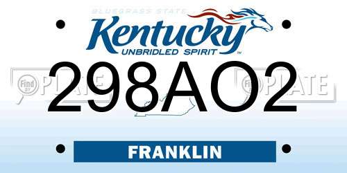 298AO2 Kentucky License Plate