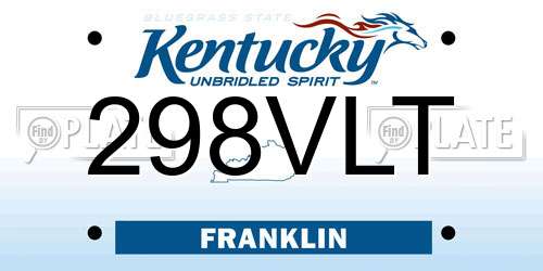 298VLT Kentucky License Plate