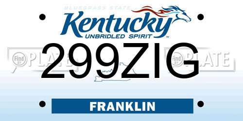 299ZIG Kentucky License Plate