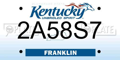 2A58S7 Kentucky License Plate