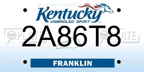 2A86T8 Kentucky License Plate