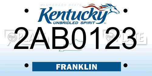 2AB0123 Kentucky License Plate