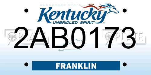 2AB0173 Kentucky License Plate