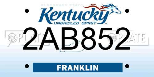 2AB852 Kentucky License Plate