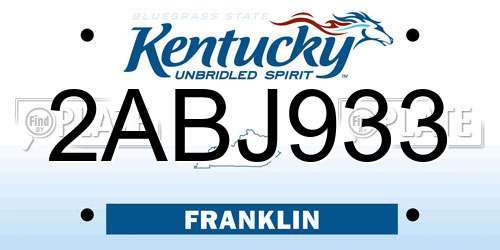 2ABJ933 Kentucky License Plate
