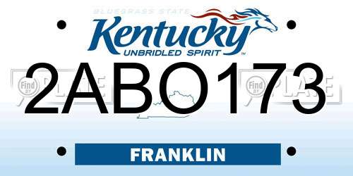 2ABO173 Kentucky License Plate