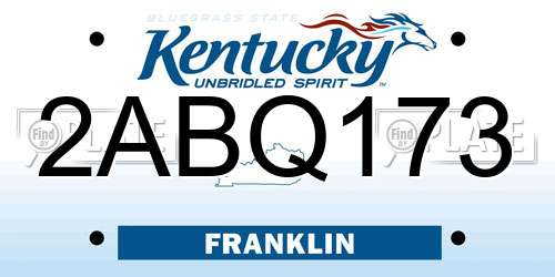 2ABQ173 Kentucky License Plate