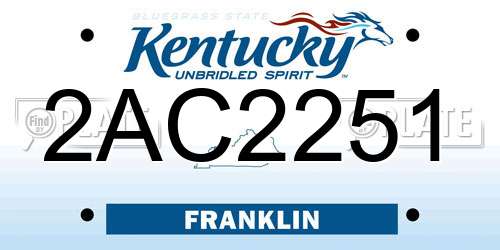 2AC2251 Kentucky License Plate