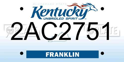 2AC2751 Kentucky License Plate