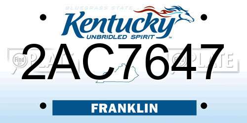 2AC7647 Kentucky License Plate