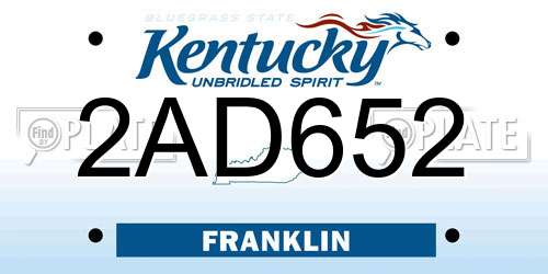 2AD652 Kentucky License Plate