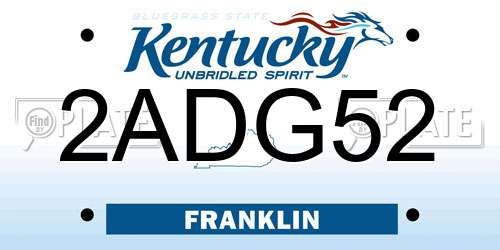 2ADG52 Kentucky License Plate