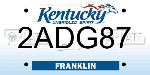 2ADG87 Kentucky License Plate