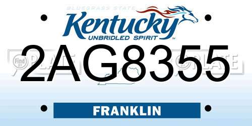 2AG8355 Kentucky License Plate