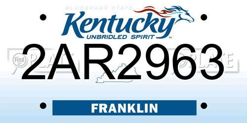 2AR2963 Kentucky License Plate