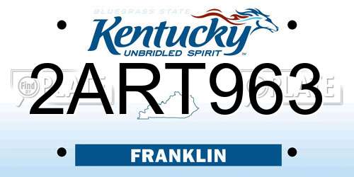 2ART963 Kentucky License Plate