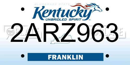2ARZ963 Kentucky License Plate
