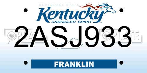 2ASJ933 Kentucky License Plate