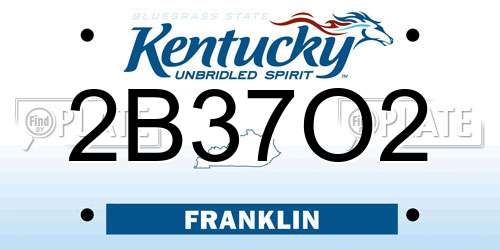 2B37O2 Kentucky License Plate
