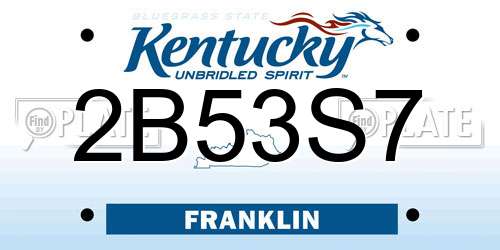 2B53S7 Kentucky License Plate