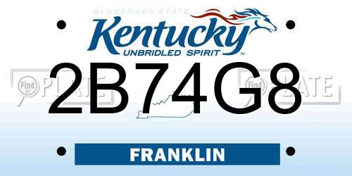 2B74G8 Kentucky License Plate