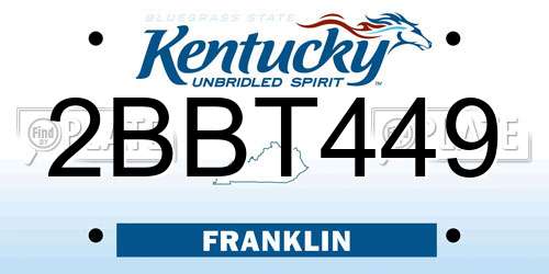 2BBT449 Kentucky License Plate