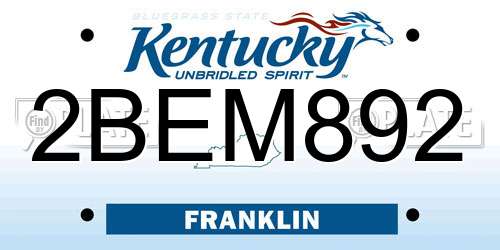 2BEM892 Kentucky License Plate