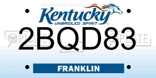 2BQD83 Kentucky License Plate