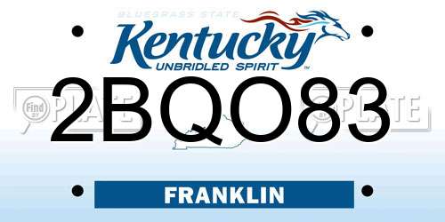 2BQO83 Kentucky License Plate