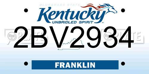 2BV2934 Kentucky License Plate