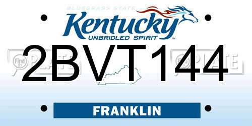2BVT144 Kentucky License Plate