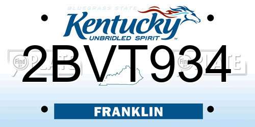 2BVT934 Kentucky License Plate