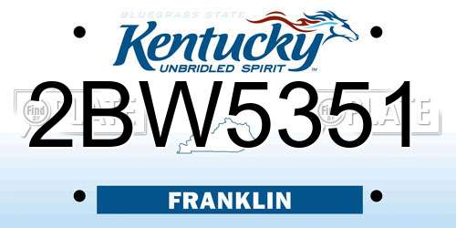 2BW5351 Kentucky License Plate