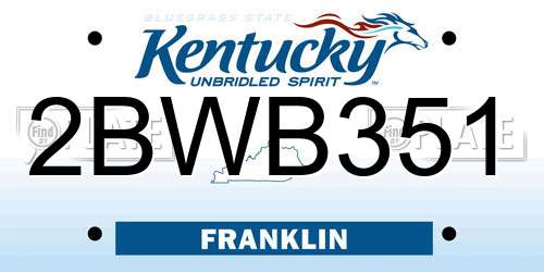 2BWB351 Kentucky License Plate