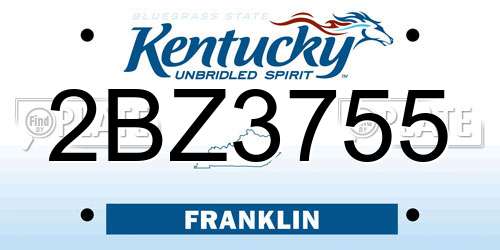 2BZ3755 Kentucky License Plate
