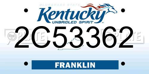 2C53362 Kentucky License Plate