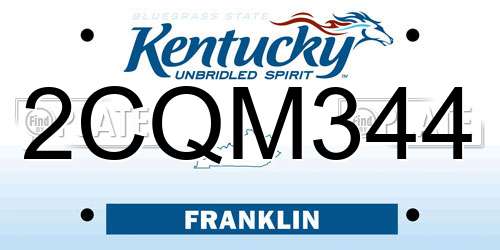 2CQM344 Kentucky License Plate